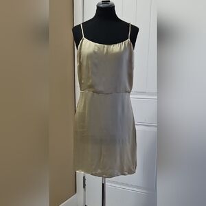 Wilfred Aritzia Gold Cupro Satin Isabelle Mini Slip Dress Size 10